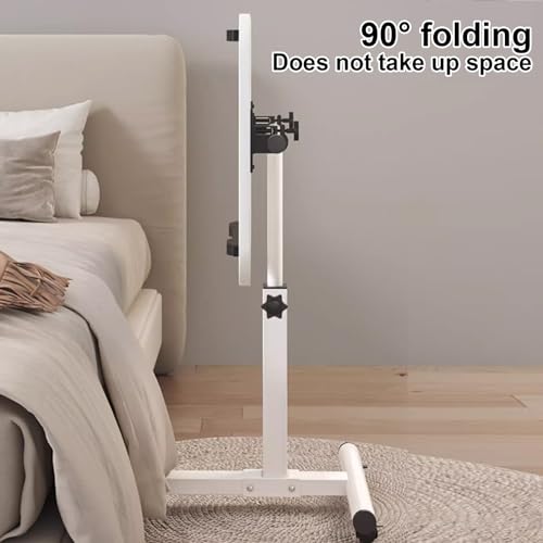 Rolling Standing Desk Tilting Overbed Table with Wheels Height Adjustable Tray Table for Laptop Bed Sofa Side Table with Single Baffle Strips Svart Black Table Legs,Biao-White Table Legs - color: Biao, size: White table legs