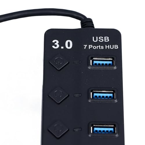 Powered USB 3.0 /USB C Hub, Multi Port Splitter, ABS 7-Port USB Hub Splitter Adapter Individual On/Off Switches and for Laptop PC Mobile Devices