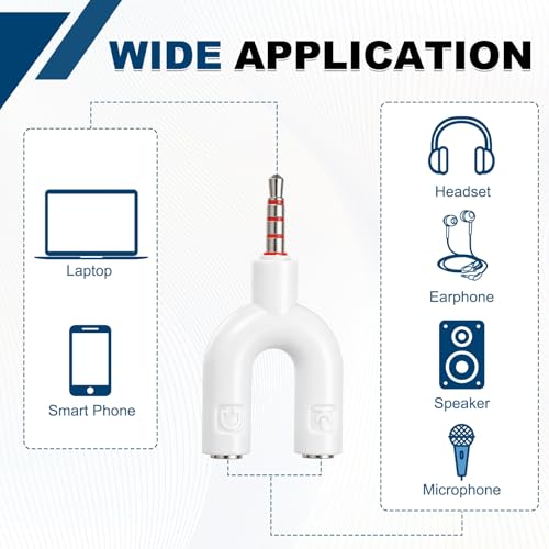 MECCANIXITY 2Pcs Headset Mic Splitter Adapter, 3.5mm Male to Dual Female Y Splitter Microphone and Audio Jack Adapters for PC Laptop Smartphone, White - color: White