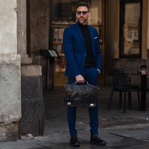 Time Resistance Leather Briefcase for Men - Italian Full Grain Leather Laptop Bag - Messenger Bag - Gift Box Included - color: Black