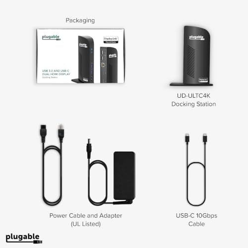 Plugable 13-in-1 USB C Docking Station 4K Triple Monitor with 100W Power Delivery | USB C Dock for Windows, Mac, ChromeOS, Thunderbolt | Driver Required | 3X HDMI and 3X DisplayPort (UD-ULTC4K)