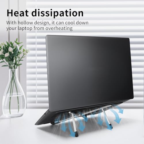 Protable Laptop Stand for Desk,Foldable Laptop Riser Holder,Ventilated Cooling Notebook Mount Computer Stand for 10-15.6” Laptops,Tablets,Aluminum - color: Silver