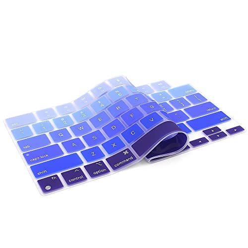 ProElife Keyboard Cover Skin for MacBook Air 13/15 Inch M5 M4, Ombre Blue | US Enter, Ultra Thin (0.26 mm), Silicone Protective Skin, Easy to Apply, Washable & Reusable, Dust-proof, Precision Molded - color: Ombre Blue