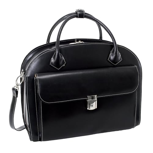 McKlein W Series, Glen Ellyn, 15" Leather Detachable -Wheeled Ladies' Laptop/Computer & Tablet Business Briefcase Bag/Women's Rolling Overnight Travel Bag, Removable trolley case - color: Black