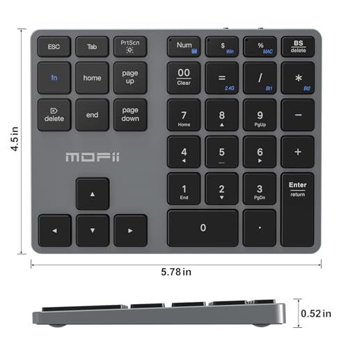 MOFII Number Pad for Laptop - Bluetooth Gray Wireless Numeric Keypad 35 Keys USB-C Rechargeable Numpad, Accounting Portable Financial Data 10 Key for Laptop/PC/Desktop/Notebook/Surface Pro - color: Dark grey