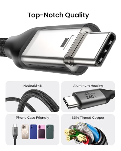 Silkland USB 4 for Long Thunderbolt 4 Cable 10FT/3M, 40Gbps Data Transfer, 8K/5K@60Hz, 240W Charging PD 3.1, USB C Video Cable Compatible for Thunderbolt 3, MacBook, iPhone 17/16, SSD, XPS, iPad - size: 10FT