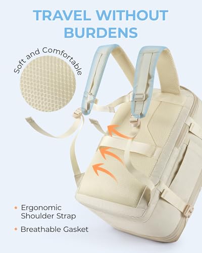 BAGSMART 37L Expandable Travel Backpack Compression Carry On Daypack | Weekender Bag Fits 17" Laptop. Water Resistant Luggage with Packing Cubes and Shoe Pouch. - color: Warm Beige