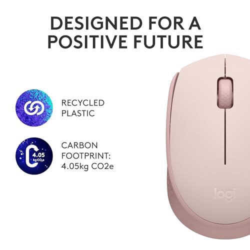 Logitech M170 Compact Ambidextrous 2.4 GHz Wireless Mouse - Rose | Ambidextrous mouse with 2.4 GHz USB-A Nano Receiver, Optical Tracking, 12-Months Battery Life, PC, Mac, Laptop compatible - color: Rose