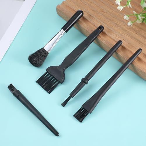 Mini Keyboard Brush, 5 Pcs PP Handle Nylon Anti-Static Keyboard Cleaning Brushes Kit Portable Dusting Brushes for Keyboards Car Interior Motherboard Camera Small Electronics Cleaning