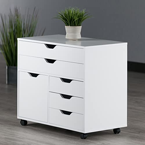 Winsome Halifax Mobile Storage Cabinet with 1 Door & 5 Drawers, White | Stylish & Functional Home Storage Cabinet for Filing, Kitchen Organization, Moveable Furniture for Office, Dorms, Apartments - color: White, style: 1 Door, 3 Drawers, 2 Wide Drawers