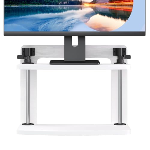 Computer Monitor Stand Riser for Reduced Neck Strain, Adjustable Height Desk Shelf Organizer Monitor Riser Stand for PC Monitor - Not for Laptop - Withe - Wood Grain, MR01-M
