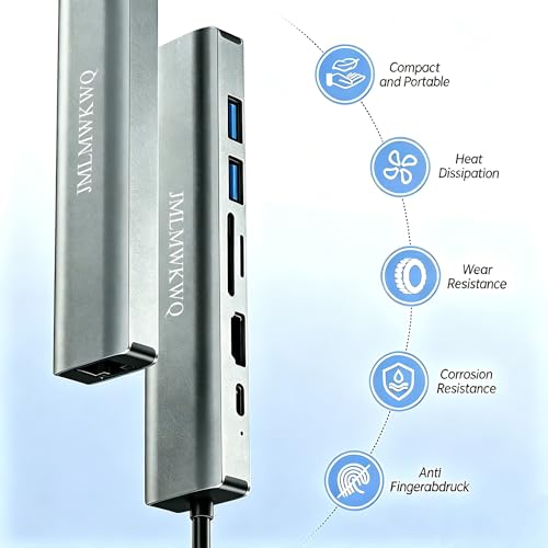 7-in-1 USB-C Hub with Gigabit Ethernet, 100W PD Fast Charging, 4K@30Hz HDMI Adapter, 2 USB 3.0 Ports, SD/TF Card Reader, and Aluminum Alloy Portable Docking Station for laptops/Phones (30Hz) - size: 30Hz