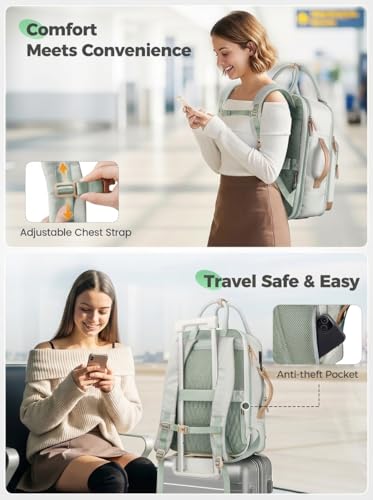 MATEIN HER 18x14x8 Personal Item Backpack with Detachable Shoe Compartment | TSA Approved, Underseat Backpack, Carry on Travel Weekender Bags for Women, Water Resistant, Fits 15.6" Laptop Sleeve - color: Green