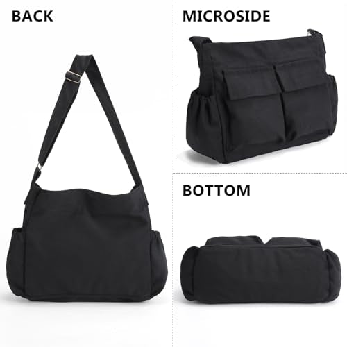 VODIU Canvas Messenger Bag Large Hobo Crossbody bags for Women,Men, Shoulder Tote Handbags with Laptop pocket - color: Black-1