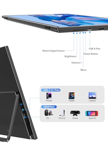 21.5'' Large Portable Monitor for Laptop 100Hz Ultra-Fast IPS Gaming Monitor, QLED 125%sRGB | 2000:1 Contrast | Built-in Stand, Speaker and VESA, USB-C HDMI Second Screen Efficient Work Gaming - size: 21.5''