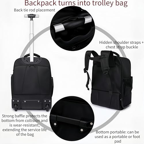 Rolling Backpack with Wheels - Water-Resistant, that fits a 17-inch laptop,Anti-theft, ideal for travel and business use—a Rolling Backpack with Wheels
