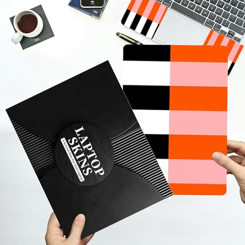 Universal Laptop Skin Sticker with 2 Wrist Pad Decals, 3-Piece Removable Vinyl Laptop Cover, Orange Black Stripes Waterproof Anti-Scratch, Easy-Trim Fit for 13.3" 14" 15.6" Laptops - color: Orange Black Stripes