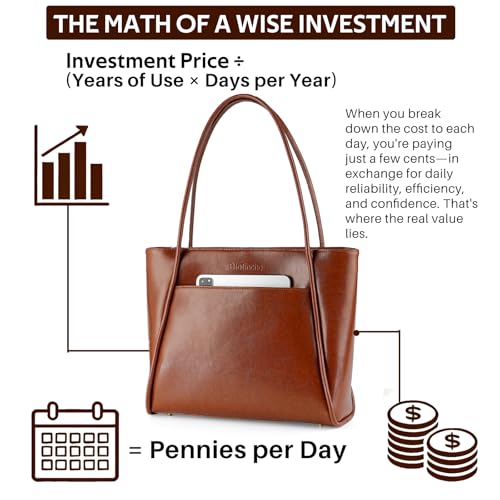 Blofinche Genuine Leather Briefcase for Women, Structured Professional Laptop Work Tote | Water-Resistant, Fit 13.3" Laptop - color: Brown