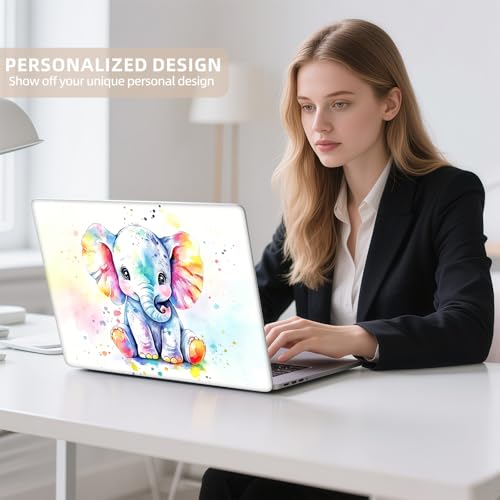 Universal Laptop Skin Sticker for 12/13/14/15.6 Inch Laptops, Reusable Vinyl Laptop Decal Cover, Waterproof Scratch Resistant Notebook Skin with 2 Wrist Pads,Watercolor Elephant - color: Watercolor Elephant