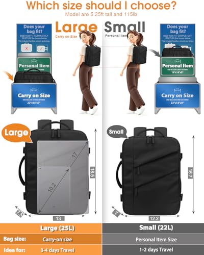 Capolo Travel Laptop Backpack Women Carry On Backpack Weekender Travel Bag | 25L Flight Approved,Waterproof Overnight Bag,College Bookbag,Work,3-4 Day Travel,Fits 17" Laptop (Large,Black) - color: Black, size: Large