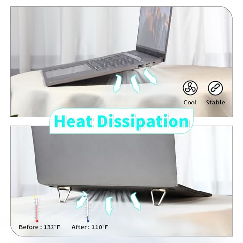 Konohan 4 Pieces Portable Keyboard Laptop Stand Mini Aluminum Keyboard Riser Foldable Cooling Laptop Kickstand Adjustable Lightweight Lifter for Desk Computer Laptops Notebooks 12-17 Inch(Silver) - color: Silver