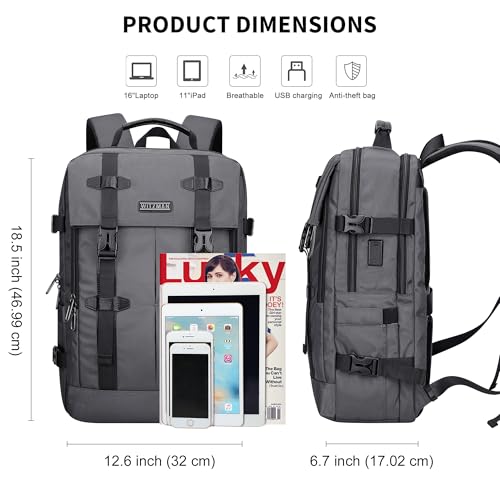 WITZMAN Travel Laptop Backpack for Men Fits 16 inch Laptop | Nylon Carry-on Airline Approved, USB Charging Port, 26L Capacity, For Vacation, Weekend, Overnight Trip, B716 Silvery Grey - color: Silvery Grey