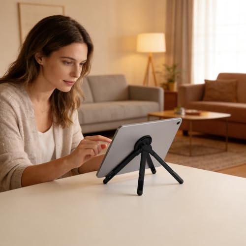 3-in-1 Foldable Magnetic Phone Tripod Stand, Portable Aluminum Alloy Adjustable Holder for Tablet, Laptop MacBook Pro/Air 10–16", Magnet Phone Mount Compatible with MagSafe iPhone Android - color: Black