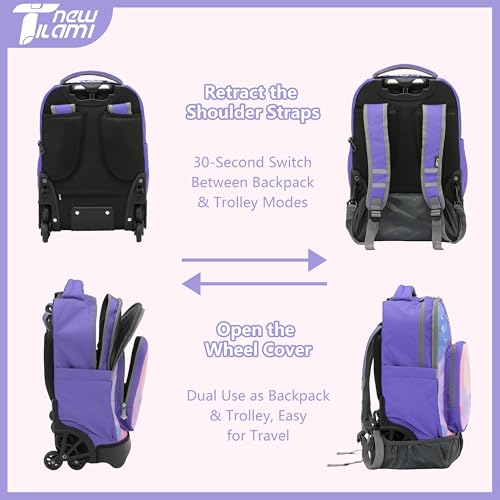 NEW TILAMI 18 Inch Rolling Backpack with Wheels for Girls Boys Kids Laptop Backpack School Travel, Purple Fantasy - color: Purple Fantasy, size: 18 inch