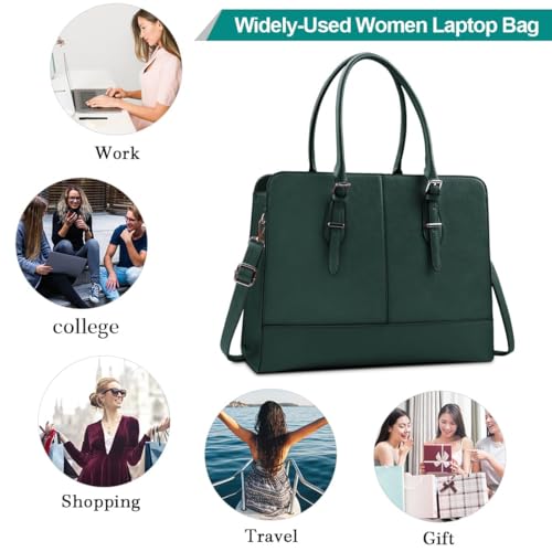 Laptop Bag for Women 15.6 Inch Leather Work Tote Briefcase Business Computer Shoulder Bag Large Capacity Waterproof Office Messenger Handbag Professional Teacher Nurse Carryall - color: Deepgreen
