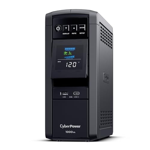 CyberPower CP1000PFCLCD PFC Sinewave UPS Battery Backup and Surge Protector | 10 Outlets, 5 Surge-Only, Avr, Color LCD, USB-a and USB-C Charging - size: 1000VA, style: Mini-Tower