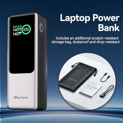 140W Portable Fast Charger 25000mAh with LG 21700 Battery, 3-Port Laptop Fast Power Bank Smart Display for Travel, Compatible with MacBook Pro, iPhone 17/16, ipad.(G-ZeroFear)