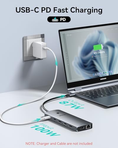 Laptop Docking Station 3 Monitors, USB C Hub with 2 HDMI 2DP, RJ45 Ethernet, 5 Gbps USB C/A, 100W PD SD/microSD for Dell/HP/Lenovo - MOKiN