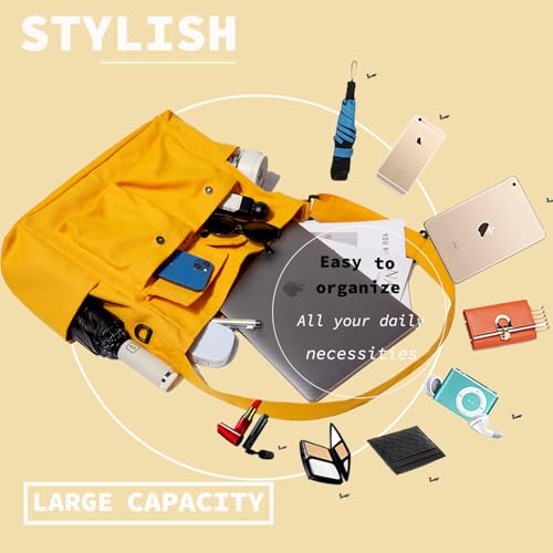 Canvas Messenger Bag Large Hobo Crossbody Bag with Multiple Pockets Casual Shoulder Tote Bag for Women and Men - color: Yellow