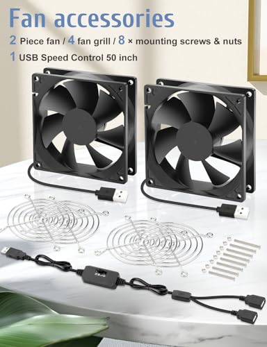 2 Packs Wathai 92mm x 25mm 90mm 5V USB Fan for Receiver AV cabint Game Console PC Laptop TV Box Projector Router Cooling - size: 92x25mm (5V)