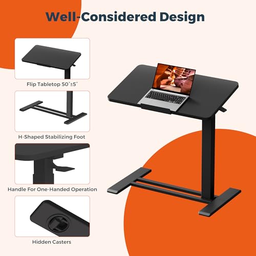 28''Pneumatic Overbed 90°Tilting Bedside Table,Small Standing Desk | 27.6" W x 15.7" D, Black Rolling Bedside Table,Hospital BedTable,Medical Bedside Table,Overbed Table with Wheels,Mobile Desk - color: Black, size: 2816