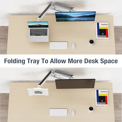 AVLT Adjustable Laptop Tray with Support Fans White (Fan Not Included) | Compatible with VESA 75x75 Monitor Arm - Suitable for Laptops Up to 17Inch Support for 120mm Fan