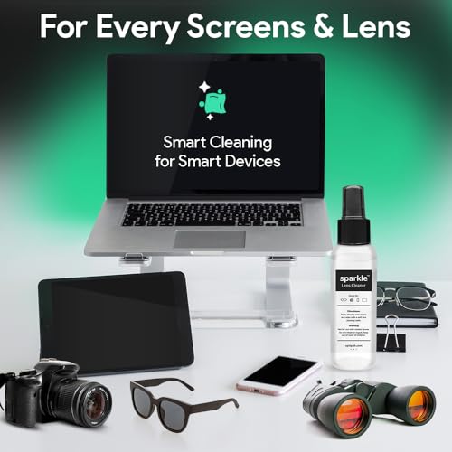 Sparkle Anti-Reflective Lens Cleaner Spray with Microfiber Cloth for Eyeglasses, Sunglasses, Lenses, Screens, Tablets & Binoculars - Ammonia Free And Streak Free (Black/8oz 1Pk)