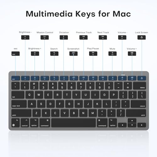 OMOTON Ultra-Slim Wireless Keyboard for Mac, Stable Bluetooth Connection, Ergonomic Tilt Angel, Auto Sleep Energy Saving & Portable for Business Trip & Travel, Compatible with MacOS 10.10+, Black Grey - color: Black Grey