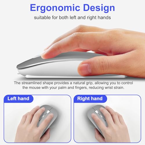 Bluetooth Wireless Mouse for MacBook Air Mac Pro iPad Laptop Computer Pad Optical Rechargeable Slim Silent Dual Mode (2.4G USB-C/USB-A&Bluetooth 5.2/3.0) Mouse Jiggler for Computer Awakening(Grey) - color: Grey