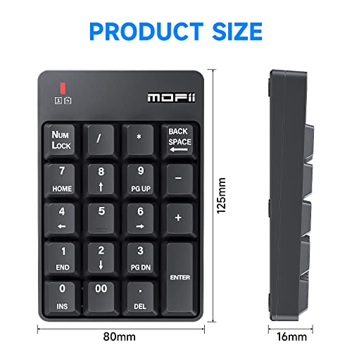 MOFII Number Pad - Black Wireless Bluetooth 5.1 Numeric Keypad Silent 19 Keys USB Keypads, Portable Financial Accounting Numpad 10 Key for Laptop/Notebook/Surface Pro/PC - color: Black-C