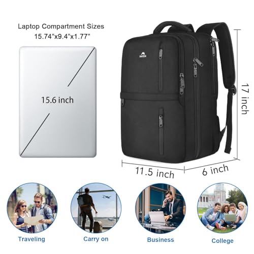 MATEIN Travel Laptop Backpack, Flight Approved Carry on Backpack, Black | Shoe Compartment, Large Personal Item Bag, Fits 15.6 Inch Laptop, Water Resistant, Overnight Luggage Bag, Weekender Bag - color: Black, size: Large