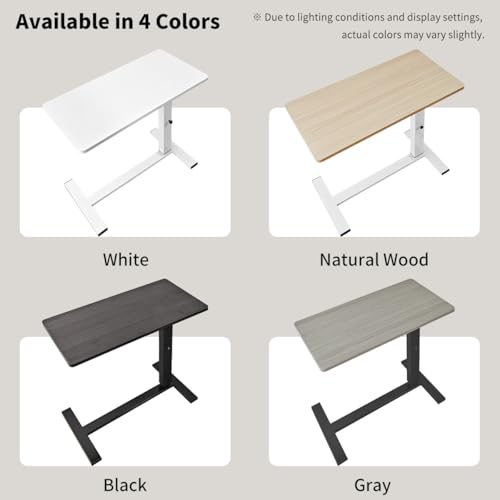 lumizone Foldable Overbed Table with Wheels Bedside Desk White | Adjustable Height 27.56"-36.61" Rolling Hospital Bed Table with Casters Medical Tray for Home Use Desk Over the Bed - color: White