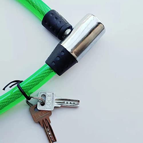 Green Anti Theft Bike Cable Lock with 2 Keys, 24.4" x 0.47"(L x Dia) | High Security Cable Lock Coiled Bike Lock for Outdoor Equipment, Bicycles, Scooters, Fence, Gate