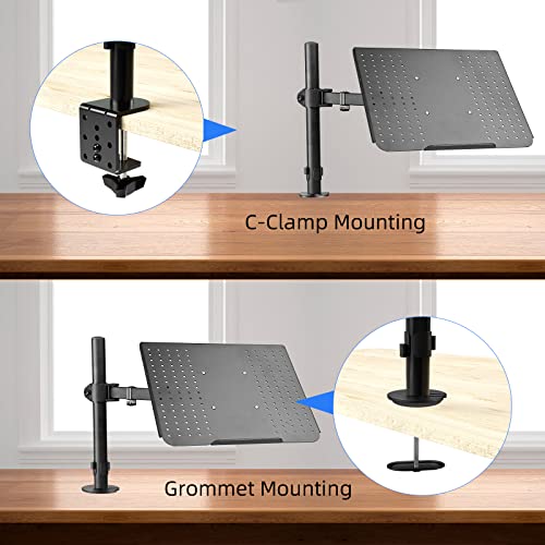 suptek Single Laptop Notebook Desk Mount with Tray for 13-27 inch Computer Screen, Fully Adjustable Laptop Desk Arm for Notebook up to 17’’, Weight up to 15.6 lbs - style: Single laptop mount