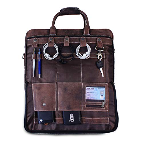 18 Inch Leather Laptop Bag for Computer Bag for Men– Supple Genuine Leather Briefcases for Men W/Padded Laptop Case Leather - color: Brown
