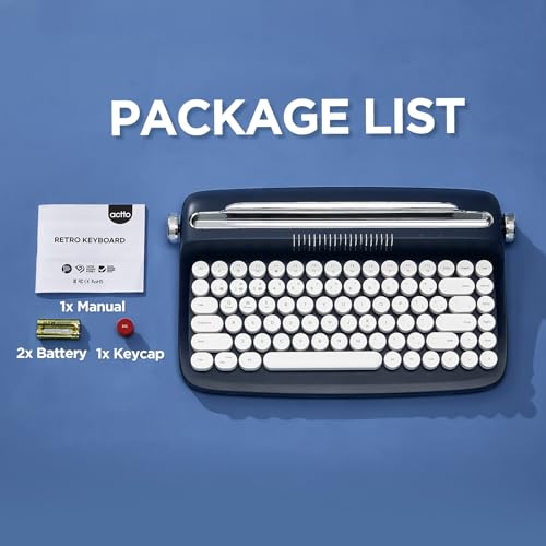 YUNZII ACTTO B303 Wireless Typewriter Keyboard, Bluetooth Connection, Cute Retro Aesthetic Design with Integrated Stand for Tablet, Phone, PC and Win/Mac/Android (B303, Midnight) - style: Midnight
