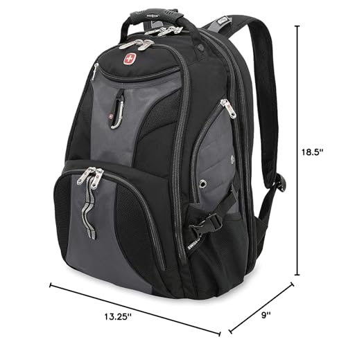 SWISSGEAR 1900 ScanSmart Laptop Backpack, Fits Most 17-Inch Laptops, TSA-Friendly Lay-Flat Design, RFID Protection, and Tablet Pocket, Black, 31L, 18.5-Inch - color: Black/Grey