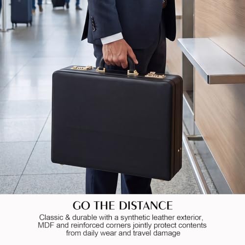 Briefcases for Men,Combo Lock & 16in Laptop Compartmen,Expandable Space,Multi File Organizer, WP Leather,Perfect for Office, Travel【Black】 - color: D-black