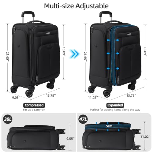 Carry on Luggage with Spinner Wheels 20-Inch,Lightweight Expandable Luggage Set Carry-on Suitcase with Wheels &carry on Tote Bag,Women Men-Black - color: Black, size: Carry-on 20 inch (2-piece Set)