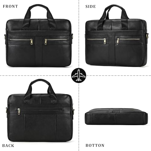 Leather Laptop Bag for Men Briefcase Fits 15.6 Inch Notebook Portable Shoulder Messenger Crossbody Bag for Travel Office - color: 16black